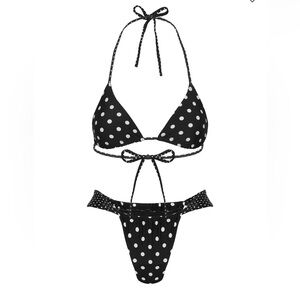 Princess Polly Jenner Triangle Bikini Top / Bottoms - BLACK + POLKA DOT